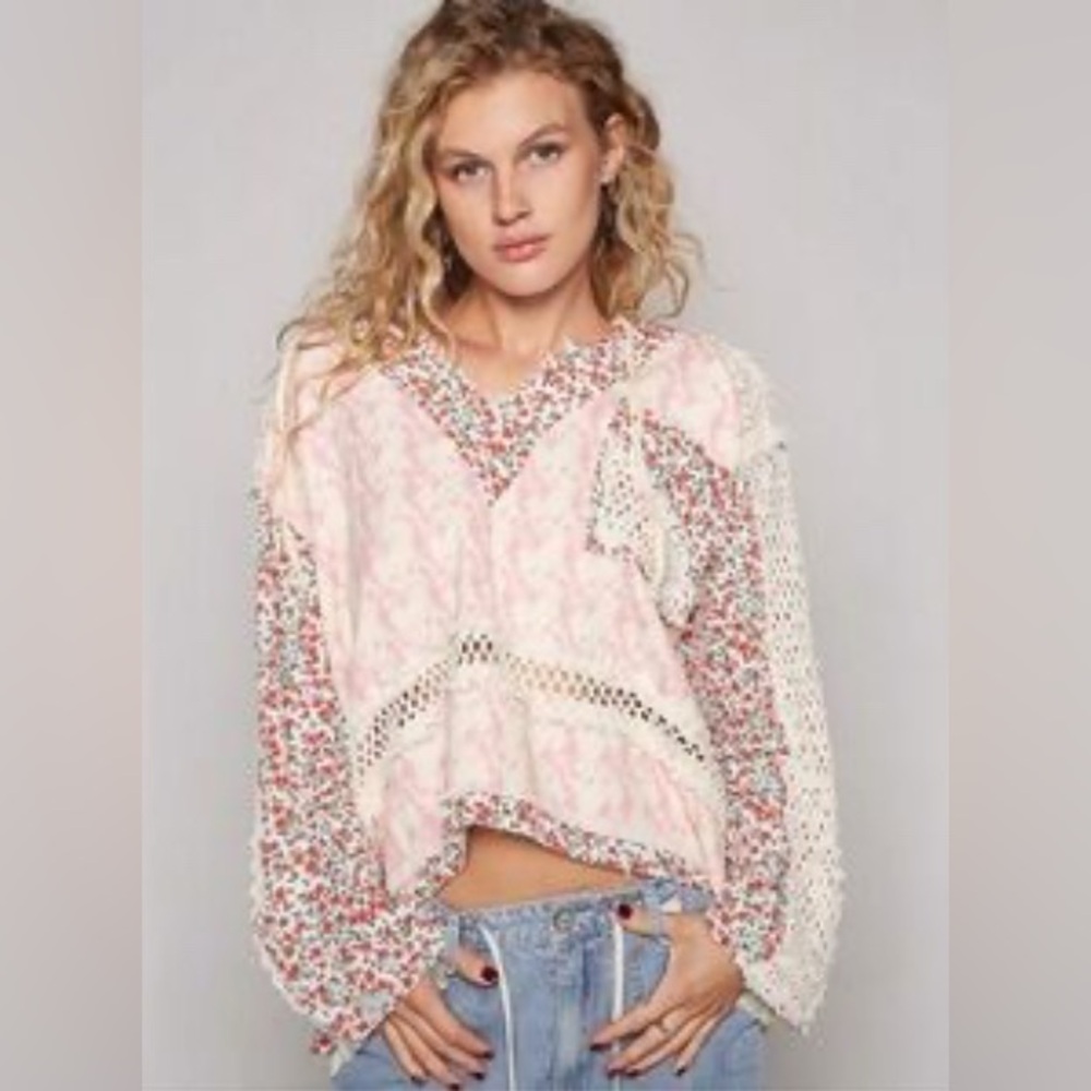 POL NWOT Hoodie Floral Patchwork Women's Size Large